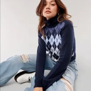Hollister Argyle Turtleneck Sweater NWT